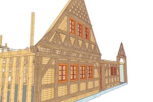  Mit der 3D-Holzbausoftware „LigniKon XL“ wird der Abbund vorbereitet Quelle: Holzbau Krieghoff/Weto 