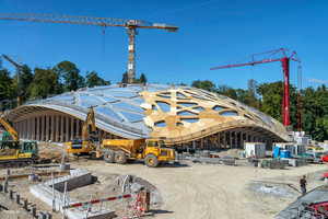  Über der Abdichtungsbahn überspannt als äußerer Abschluss eine durchgehende Holzplattform aus unbehandelten Kerto-Furnierschichtholzplatten das Dach Foto: Sika  