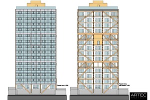  Die Nordfassade mit und ohne Glas Maßstab 1:200, Quelle Artec  