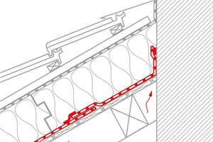  Kaschierte Dämmstoffe sind in der Fläche zwar luftdicht. In Stoß- und Anschlussbereichen müssen sie aber zusätzlich mit einer Luftdichtungsbahn abgedichtet werden Grafik: Pro Clima 