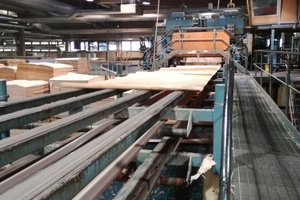  Furniersperrholzproduktion mit Metsä-Wood-Werk in Lohja: Das Schälfurnier wird über Förderbänder zur Trocknung und danach zur Verleimstation geführt Foto: Rüdiger Sinn 