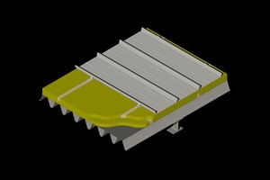  Schematischer Aufbau eines aus Konter- und Querlattung bestehenden Metalldaches, mit Dämmschichtdicken von bis zu 180 mm. Die EnEV für Metalldächer wurde bereits bei einer Dämmschichtdicke von 160 mm erreicht  