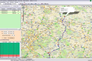  Am Bildschirm kann die Route des Fahrzeuges nachvollzogen werden. Stopps die länger dauern, werden in der Fahrroute als roter Punkt markiert 