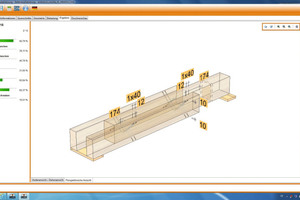 In der Ergebnisansicht der HCS 3.0 erhält der Planer neben Vermaßung und Schraubenbild einen Überblick über die Auslastung der Montagevorgabe. Im Beispiel werden 2 x 8 Heco TOPIX-C-Schrauben in kreuzweiser Anordnung vorgegeben 