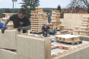  Die Montage der HIB-Elemente gelingt einfach durch ein patentiertes Stecksystem Fotos: Sägewerk Junker 