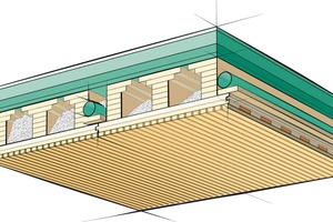  Aufbau einer Geschossdecke mit der ?Ligno Rippe Q3? mit innen liegenden Versorgungsleitungen Grafik: Lignotrend 