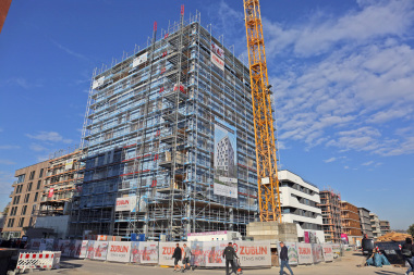 Rohbau des 10geschossigen Holz-Beton-Hybrid in Heilbronn, eingebettet in das neue Stadtquartier Neckarbogen Foto: Rüdiger Sinn