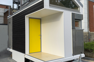  Das neu entwickelte Tiny House von Dörken veranschaulicht die einzelnen Kom­petenzfelder im Bereich der physikalischen Mem­bra­nen und der chemischen Beschichtungslösungen. Weitere Infos unter www.doerken.de/tinyhouse, aufrufbar über Smartphone und Tablet  