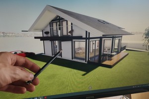  Mithilfe von Virtual-Reality-Brillen bietet der Holzbaubetrieb Kunden die Möglichkeit, vorab einen virtuellen Rundgang durch geplante Gebäude zu unternehmen 