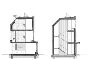  Gebäudegesamtschnitt, Maßstab 1:50 Zeichnung: Cityförster  Dachaufbau Zweilagige bituminöse Abdichtung (oberste Lage UV-beständig) 180 – 300 mm Schaumglas-Gefälledämmung (Foamglas 3+) Kaltselbstklebende Elastomerbitumenbahn Genagelte Bitumentrennlage 208  