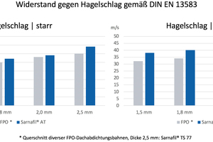  Zwei normative Prüfungen, u.a. Widerstand gegen Hagelschlag, belegen die mechanische Belastbarkeit der FPO-Bahn 