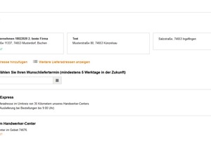  Alternativ kann die Option „Baustellen-Express“ ausgewählt werden, dann liefert BTI gegen eine geringe Gebühr die Ware auf Baustellen, die sich in einem Umkreis von 35 Kilometern um die BTI-Niederlassung befinden 