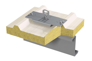  Der Anschlagpunkt „Lux-top SDS“ ist in Deutschland bauaufsichtlich zugelassen und eignet sich zur Montage auf Dächern mit Sandwichelementen und einer Unterkonstruktion aus Stahl oder Holz 