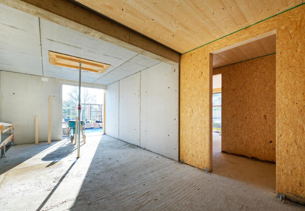 Holzbauweise Holz-Hybrid-Bau mit Beton