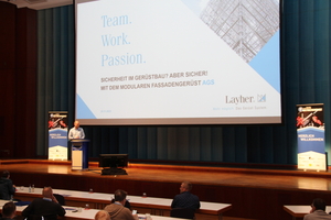  Jörg Reißland, Vertriebsleiter für die Region Ost bei Layher, stellte das modulare Fassadengerüst „AGS“ in einem kurzen Blitzlichtvortrag auf dem Kongress vor 