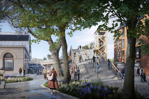  Über die neue Fußgängerbrücke wird die Innenstadt von Zwolle räumlich und infrastrukturell mit dem Areal südlich des Bahnhofs verbunden 