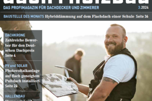  Dominik Nöcker war dieses Jahr bereits auf dem Titel der dach+holzbau Ausgabe 3.2024 zu sehen. In dieser Ausgabe wurden die nominierten Betriebe für den Deutschen Dachpreis "Dachkrone" 2024 vorgestellt 