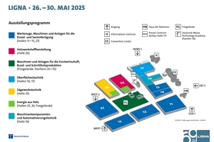 Übersicht über die Ausstellungsbereiche und die Messehallen der LIGNA 2025 in Hannover (Stand: 04/2025) 
