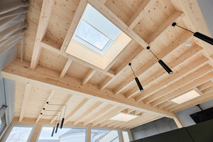  Die Flachdachfenster sorgen für viel natürliches Licht im Wintergarten. Lichtdurchlässige Faltstores auf der Innenseite der Dachfenster schützen vor blendendem Licht, wenn die Sonneneinstrahlung zu stark ist 