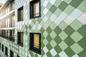  Die Wandrauten wurden pixelartig über die Fassade verteilt und sollen ein Reisfeld symbolisieren 