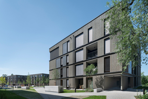  Nur die Treppenhäuser, die Tiefgarage und die Fundamente der Wohnhäuser im Quartier ­„Naturella“ bestehen aus Stahlbeton. Für alle anderen Bauteile wurde Holz als Baustoff verwendet  