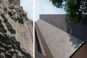  Mit den neuen „Concrete“-Dekoren würdigt Trespa dem Baustil des Brutalismus. Die Oberfläche „Storm Conrete“ gleicht mit ihrem Steinlook wettergegerbtem Beton  
