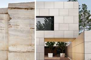  In der neuen Dekoroberfläche „Travertine Bianco“ bündelt Trespa die natürliche Wärme, die mineralische Maserung sowie die Eleganz von Travertin, das aus Regionen mit starkem Vulkanismus oder kalkhaltigen Mineralquellen stammt  
