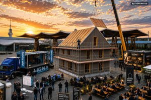  Auf der Messe LIGNA 2027 können die Messebesucher:innen während der Messe live den Bau eines Holzhauses mitverfolgen 