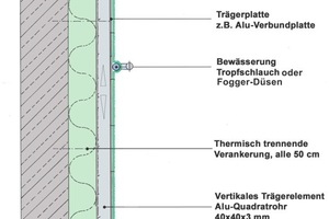  Regelquerschnitt einer Vertikalbegrünung mit Moosmatten
 