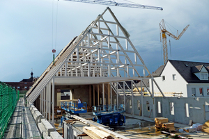  Das raumhohe Tragwerk wird im Abstand von 3 m zum jeweilig anderen Träger aufgestellt Foto: Florian Nagler Architekten 