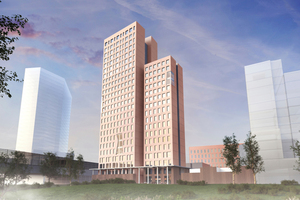  So soll das Holzhochhaus in Wien mit seinen 24 Geschossen einmal aussehen Foto: HoHo Wien  