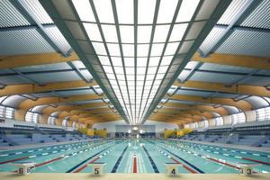  Das Sunderland Aquatic Centre wird von elf BSH-Trägern mit 52 Meter freier Spannweite überdacht Foto: Balfour Beatty/RedBoxDesignGroup Architects 