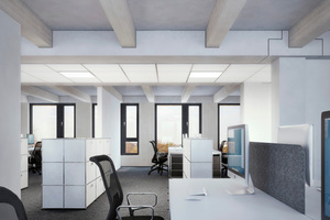  So kann die Raumaufteilung für ein Büro aussehen. Die räumliche Aufteilung bleibt aber dem Auftraggeber überlassen Visualisierung: Brüninghoff 