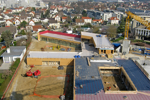  Blick von oben: Das Schulzentrum Pasteur ist wie der ganze Stadtteil nach Gesichtspunkten der Langlebigkeit und Ressourcenschonung geplant – dazu gehören selbstverständlich auch Bauten ganz aus Holz 