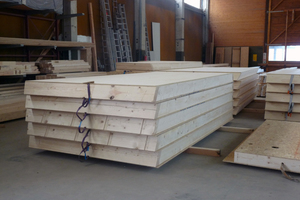  Baubeginn. Die Holzelemente wurden in den Werkstätten der Lohfeldener Firma Langhuth Holzbauvorgefertigt und anschließend vor Ort montiert Foto: Isofloc 