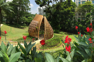  Rund 7 m hoch und 7 x 7 m an den breitesten Stellen im Grundriss misst der neue Orchideen-Pavillon in Singapur Foto: Timber Concept GmbH / VEN Ltd. 