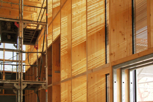  Holzbau im Halleninneren: Feine Merantiholz-Lamellen schützten vor Blicken von außenFoto: Eckhard Ernst 