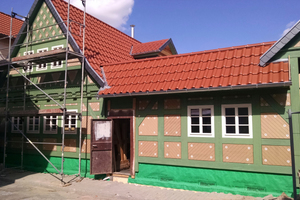  In der Endphase: Neubau eines modernen Fachwerkhauses in Bad Langensalza Foto: Silvio Hellmundt 